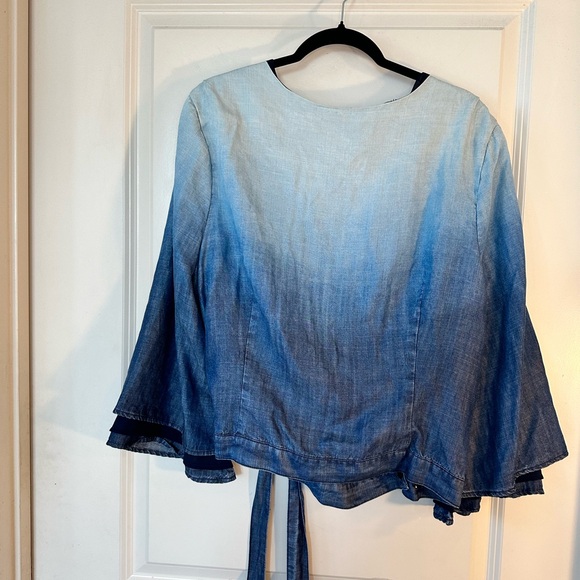 Standards & Practices Blue Ombre Chambray/Tencel Soft Bell Sleeves Wrap Top, 2X - Picture 11 of 14